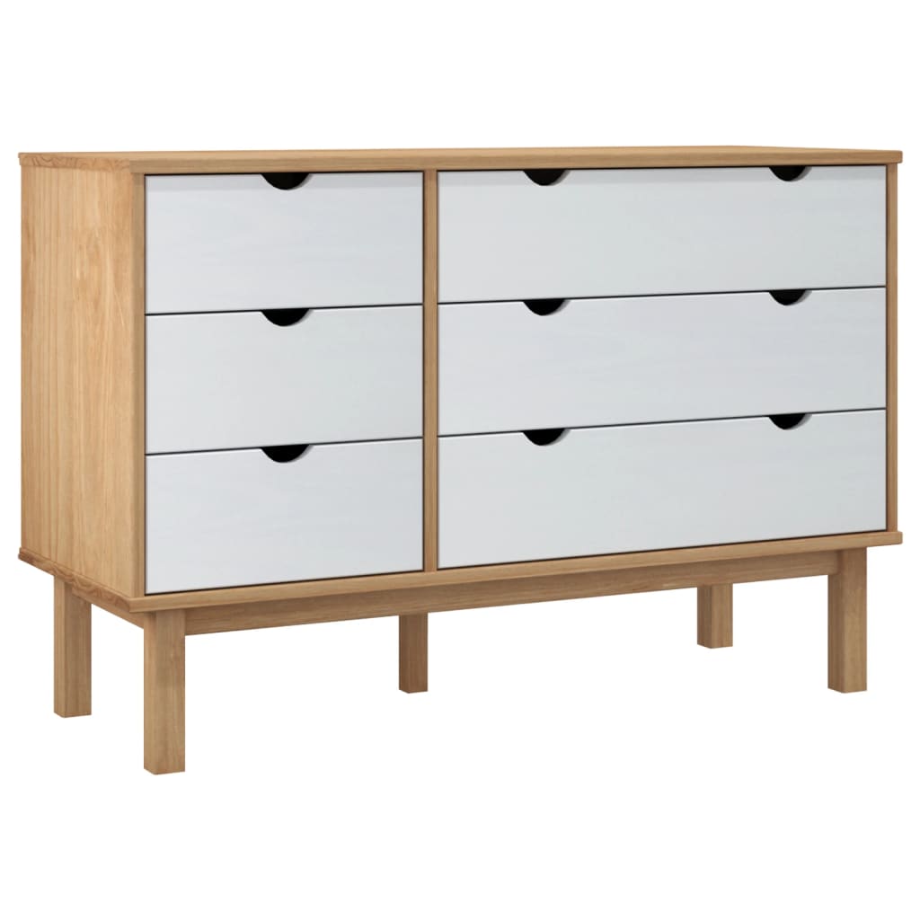 vidaXL Szafka z szufladami OTTA, brązowo-biała 111x43x73,5 cm, sosna