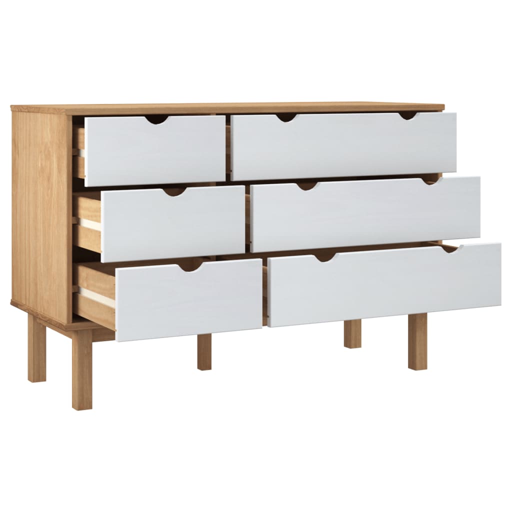 vidaXL Szafka z szufladami OTTA, brązowo-biała 111x43x73,5 cm, sosna