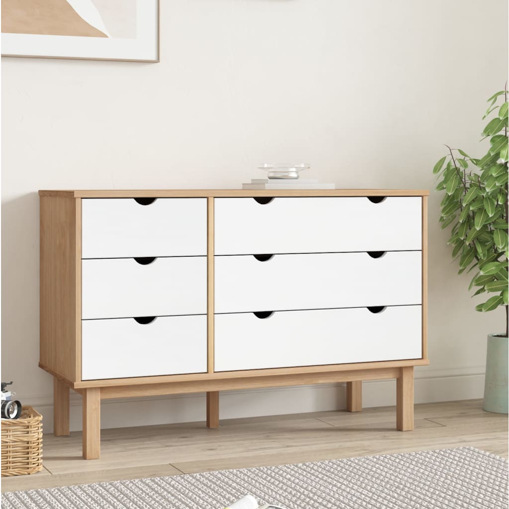 vidaXL Szafka z szufladami OTTA, brązowo-biała 111x43x73,5 cm, sosna