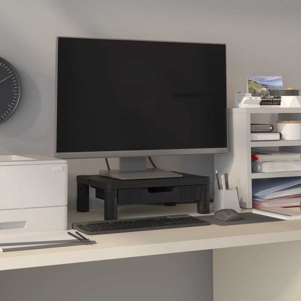 vidaXL Podstawka pod monitor, czarna, 43x30,5x13 cm