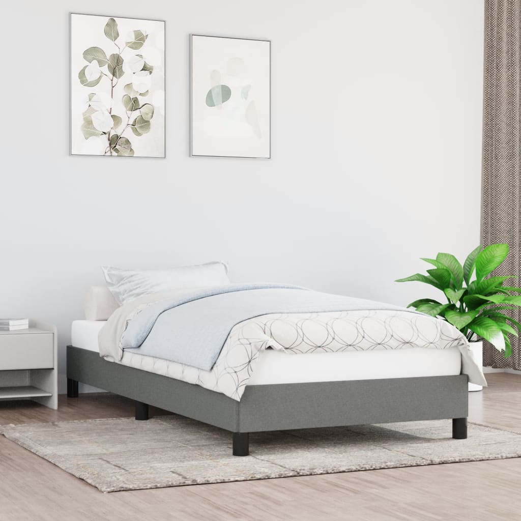 vidaXL Rama łóżka bez materaca, ciemnoszara, 90x200 cm, obita tkaniną