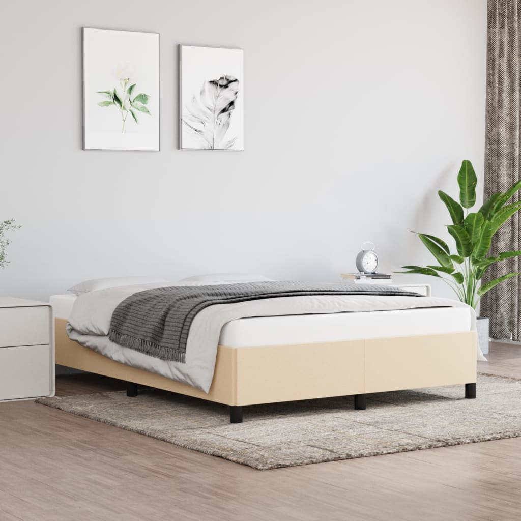vidaXL Rama łóżka bez materaca, kremowa, 140x200 cm, obita tkaniną