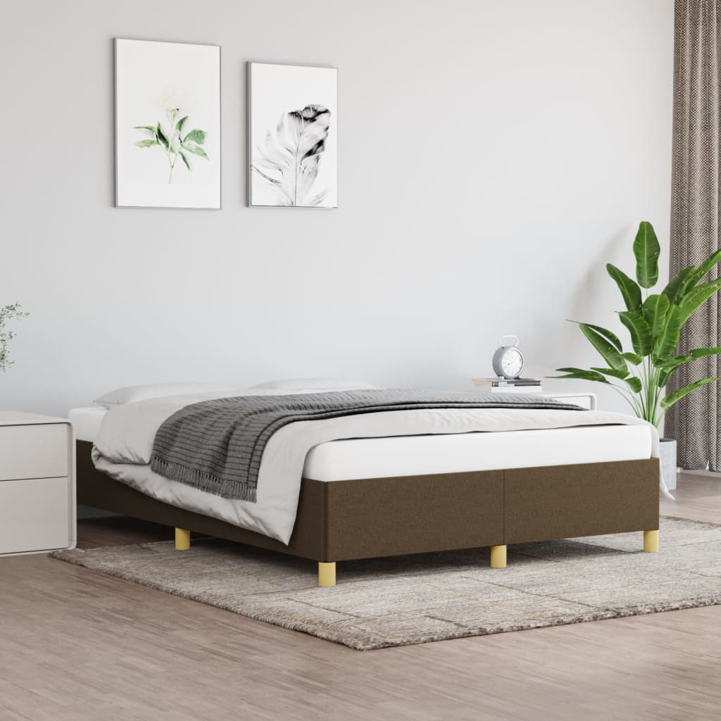 vidaXL Rama łóżka bez materaca, ciemnobrązowa, 140x190 cm, tkanina