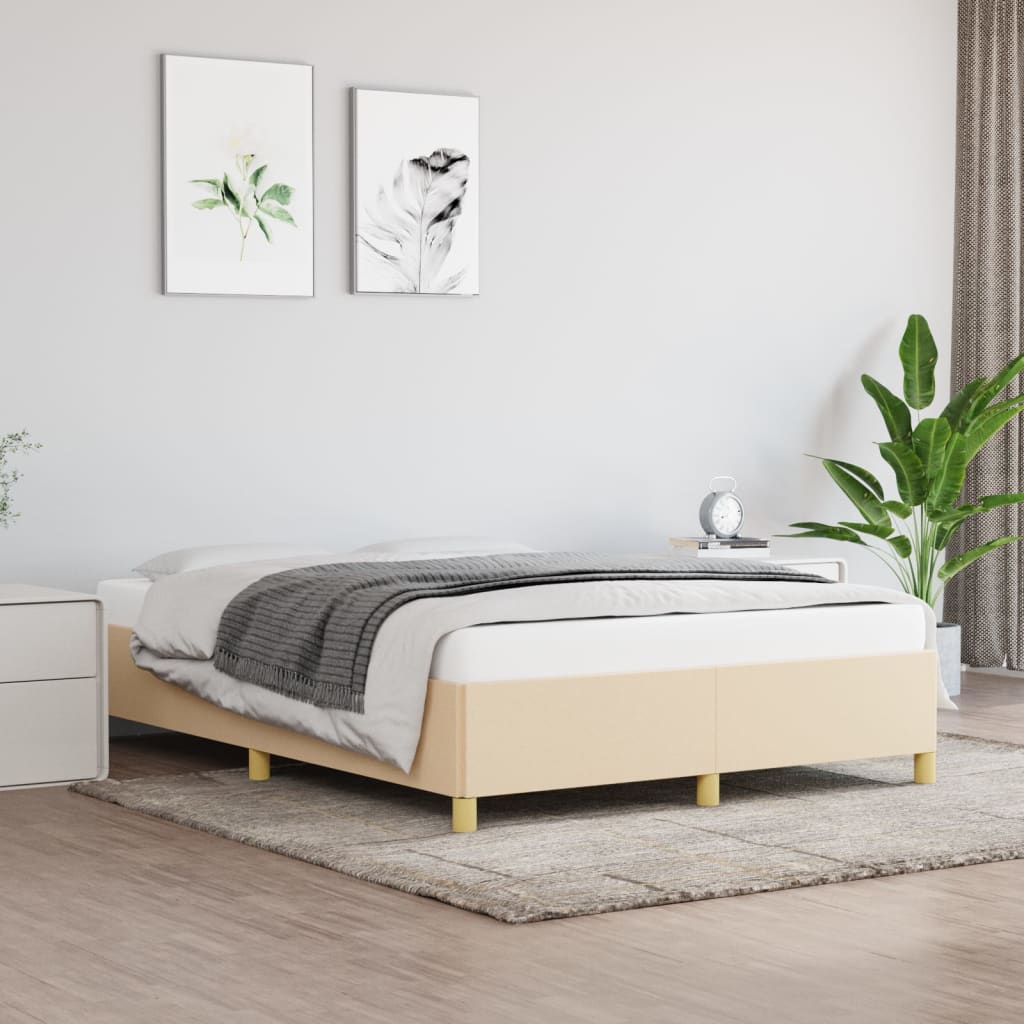 vidaXL Rama łóżka bez materaca, kremowa, 140x200 cm, obita tkaniną