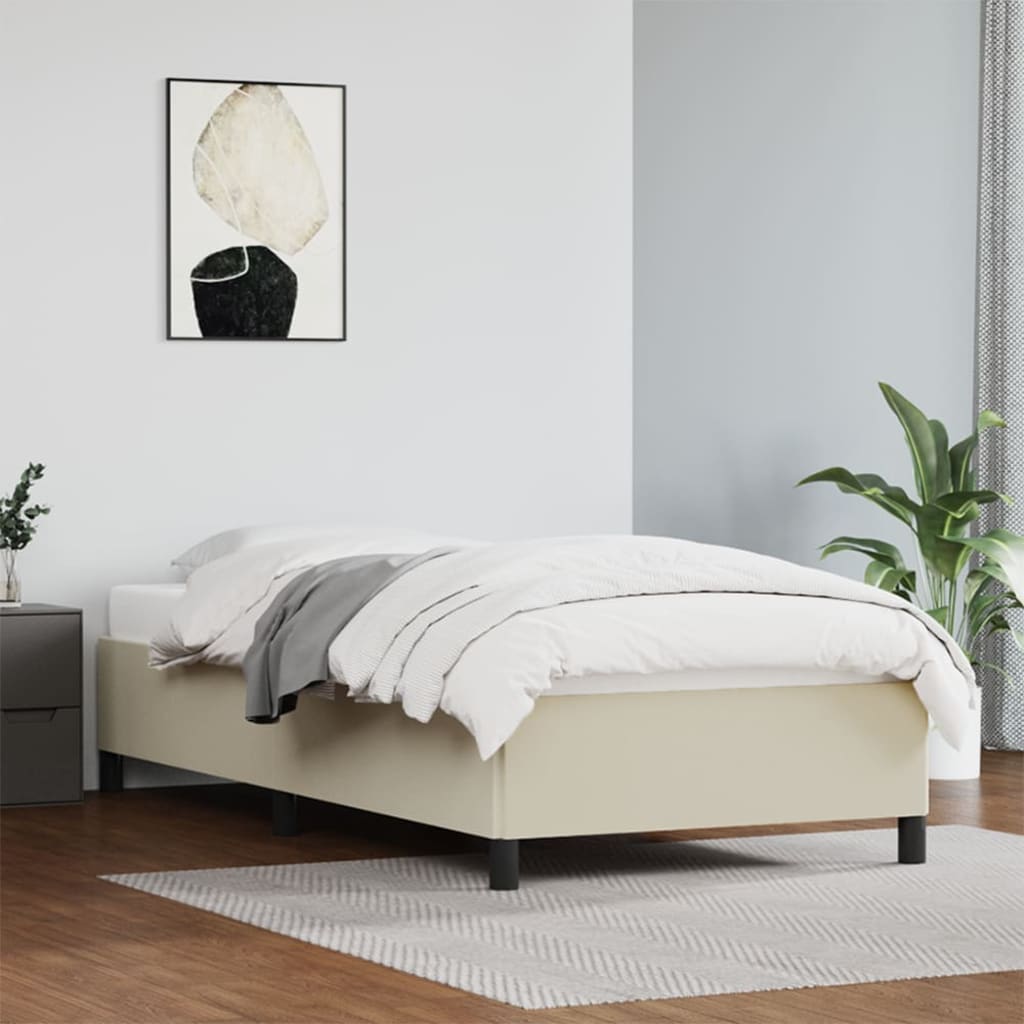 vidaXL Rama łóżka, kremowe, 90x200 cm, sztuczna skóra