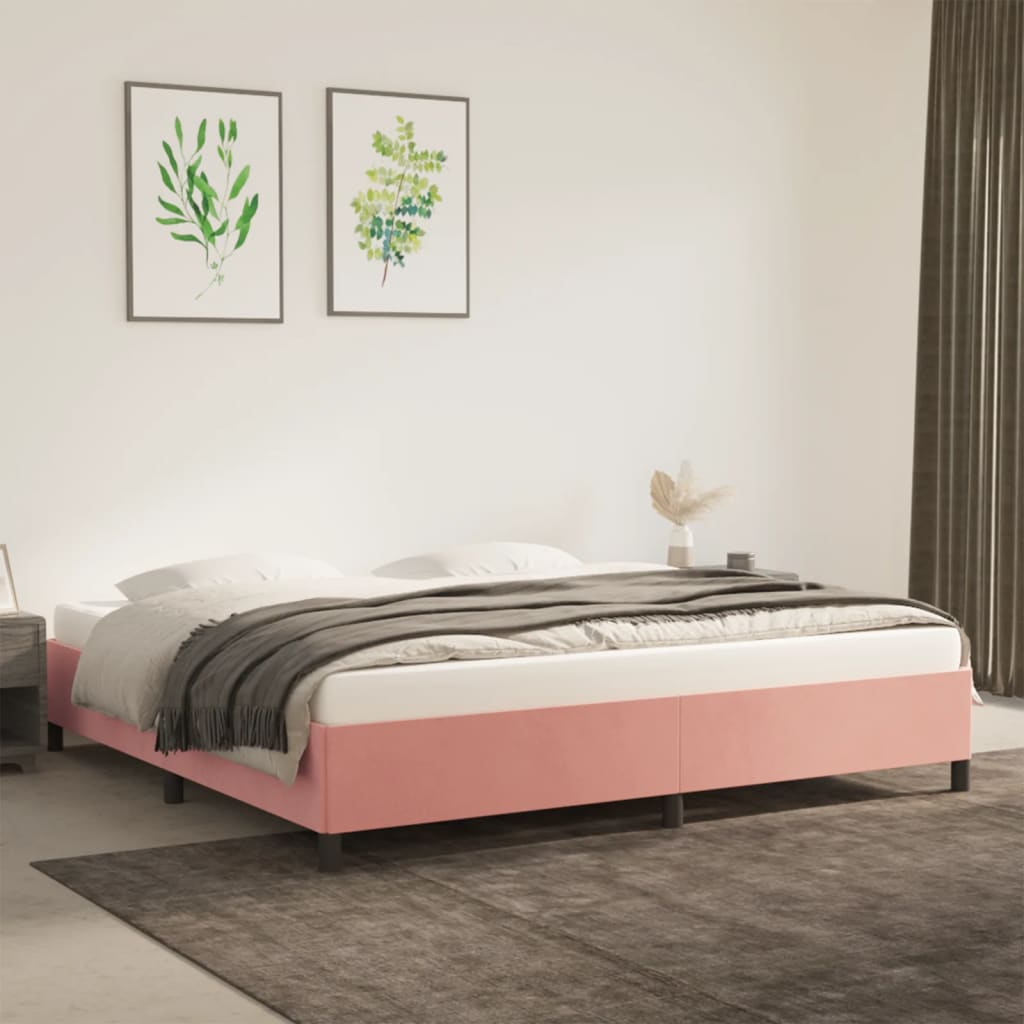 vidaXL Rama łóżka bez materaca, różowa, 200x200 cm, tapicerowana aksamitem