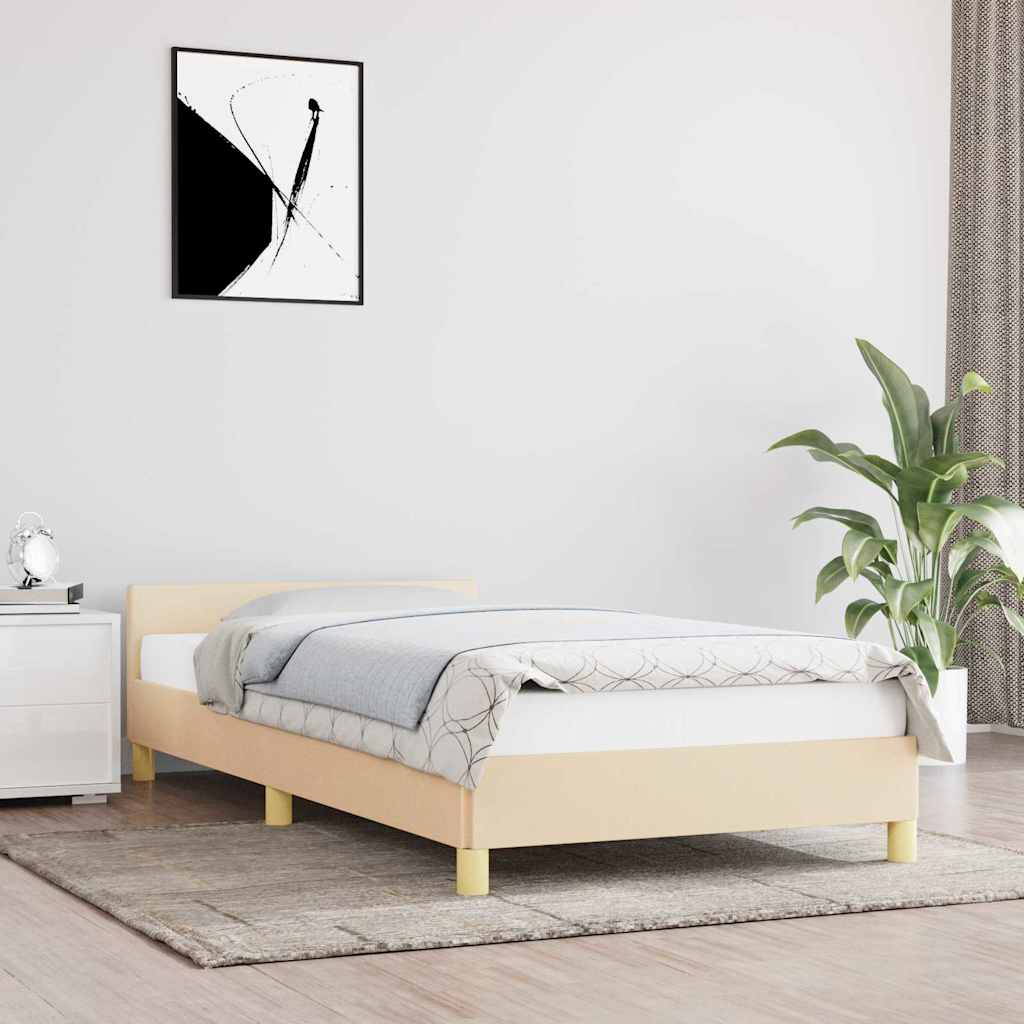 vidaXL Rama łóżka z zagłówkiem bez materaca, kremowa, 90x190cm tkaniną