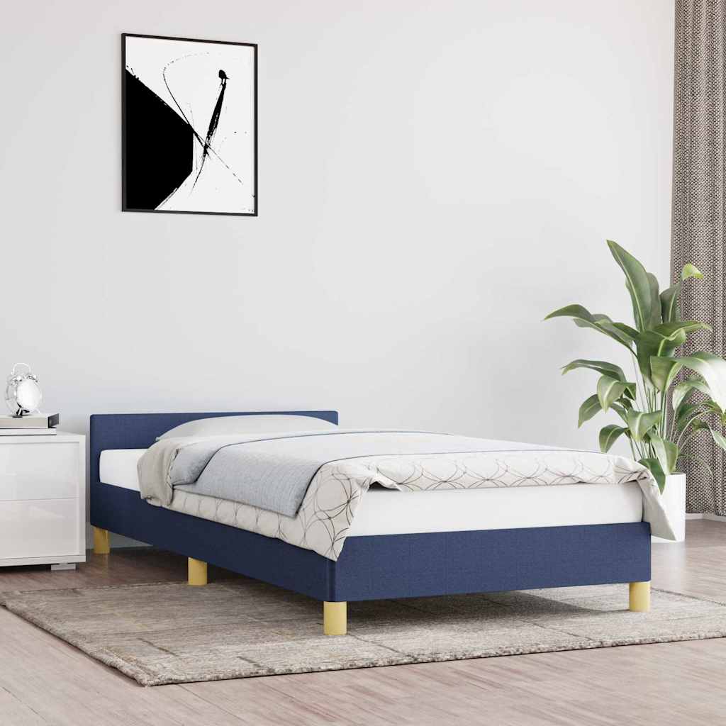 vidaXL Rama łóżka z zagłówkiem bez materaca niebieska 90x190cm tkaniną