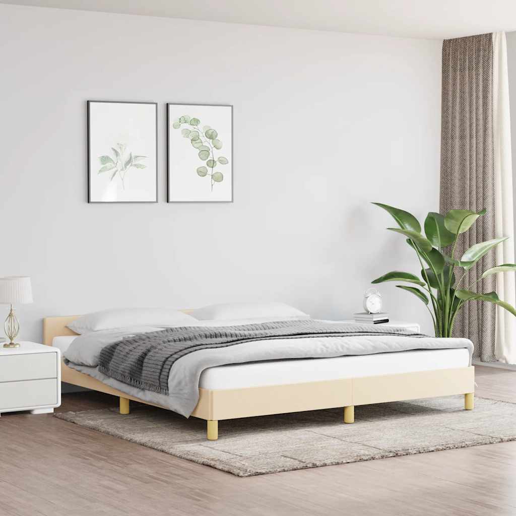 vidaXL Rama łóżka bez materaca, kremowa, 160x200 cm, obita tkaniną
