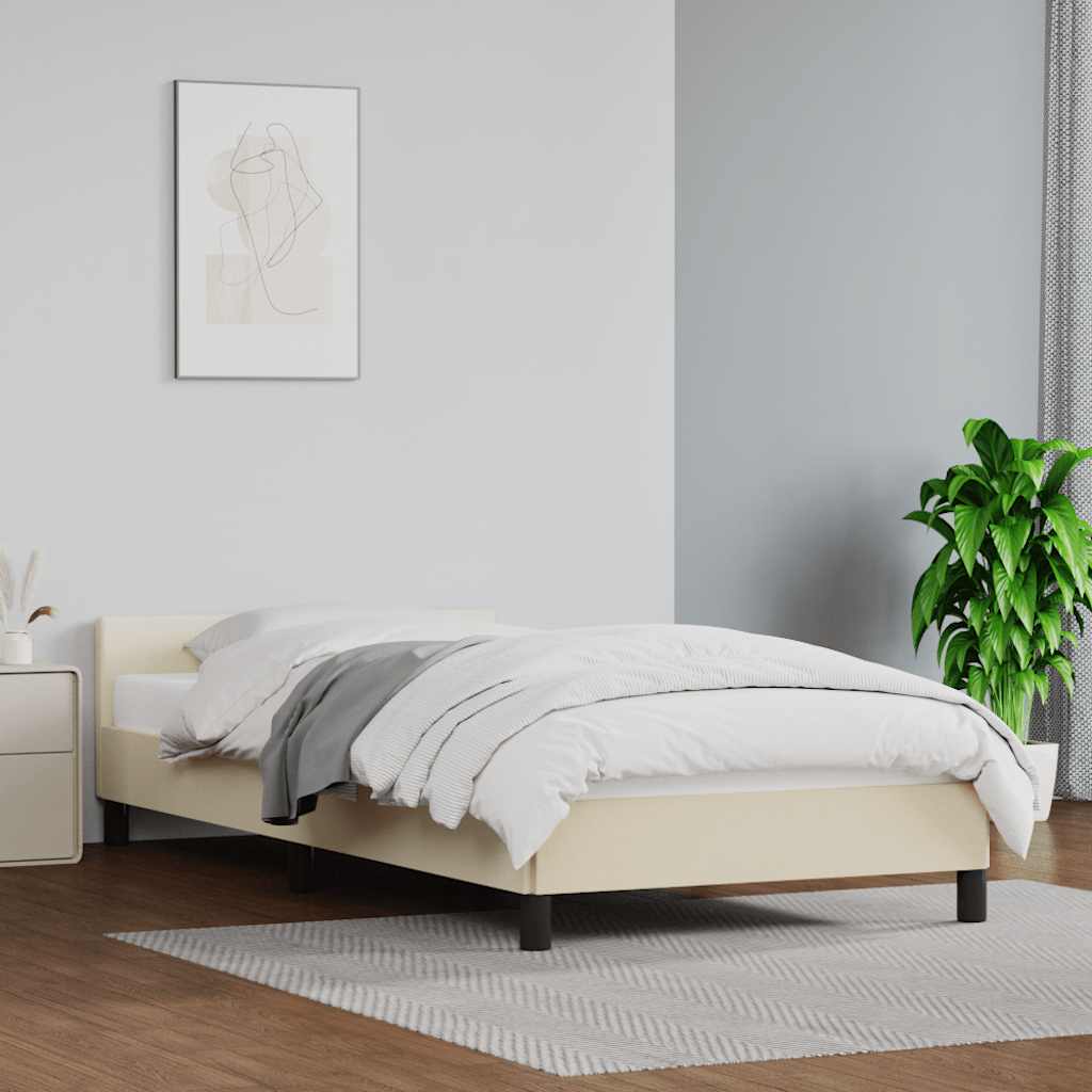 vidaXL Rama łóżka z zagłówkiem bez materaca, kremowa, 90x200 cm