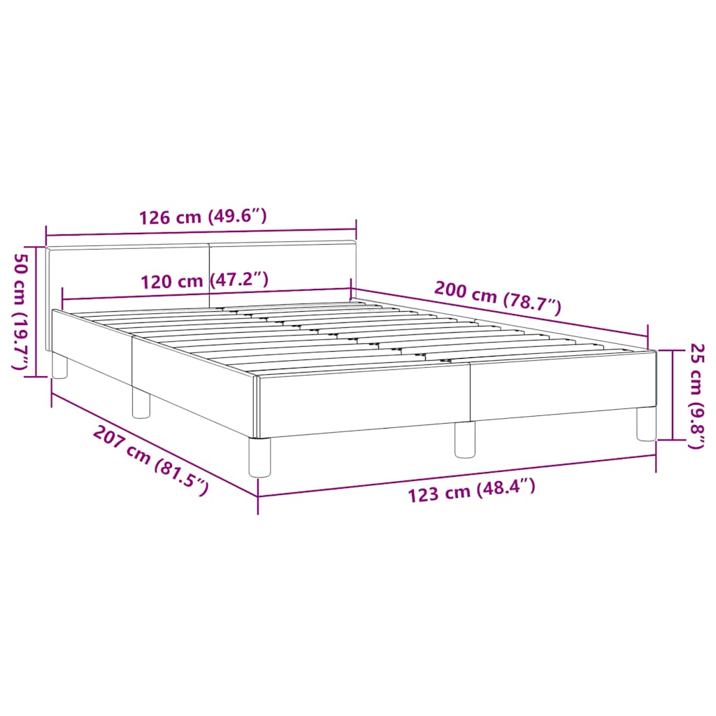 vidaXL Rama łóżka z zagłówkiem bez materaca, szara, 120x200 cm