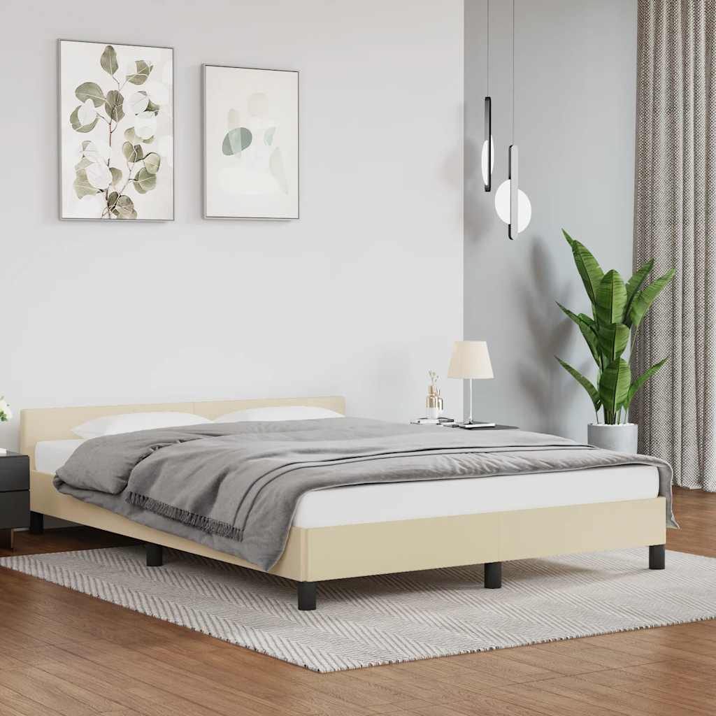 vidaXL Rama łóżka z zagłówkiem bez materaca, kremowa, 140x200 cm