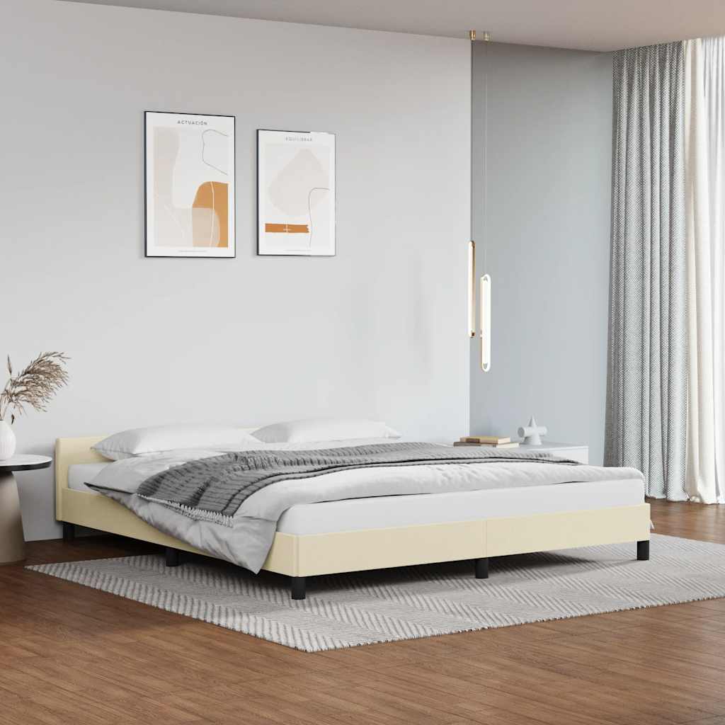 vidaXL Rama łóżka z zagłówkiem bez materaca, kremowa, 180x200 cm