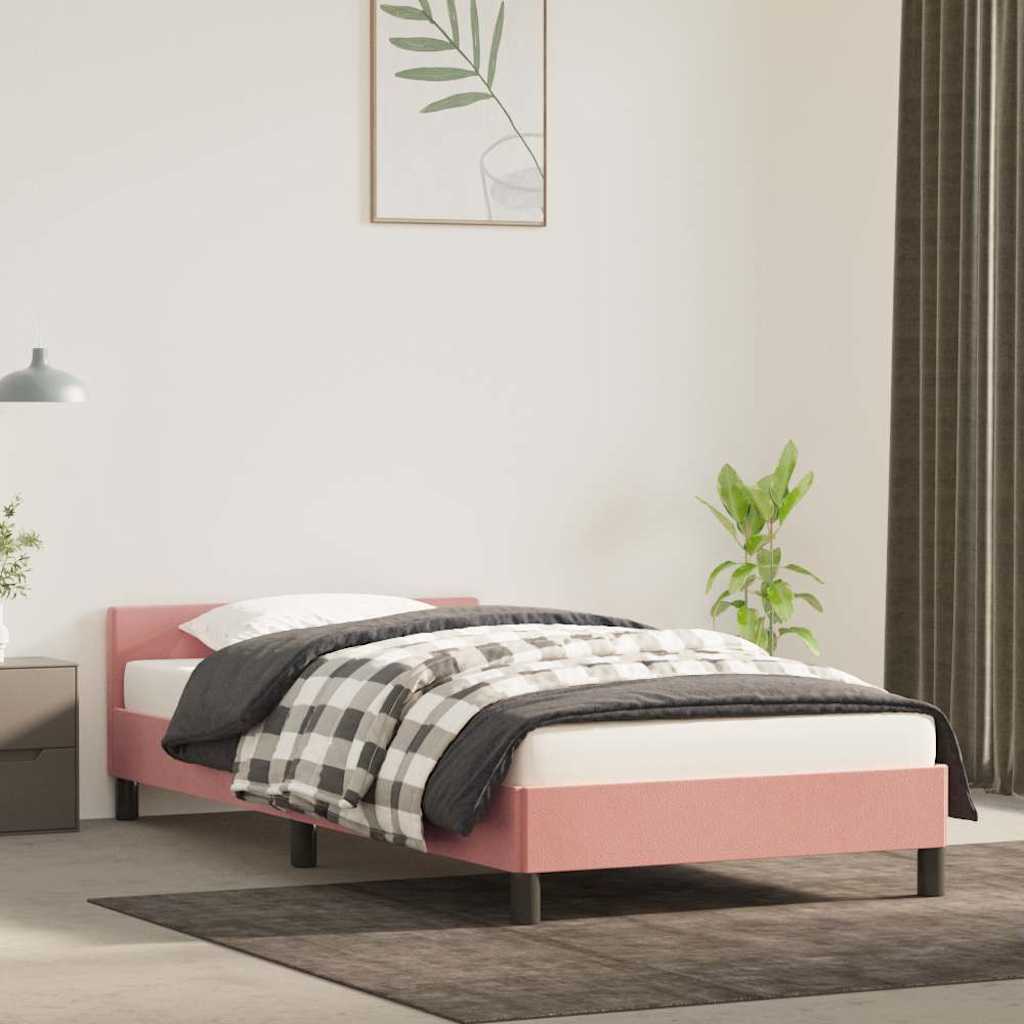 vidaXL Rama łóżka z zagłówkiem bez materaca różowa 100x200cm aksamitna