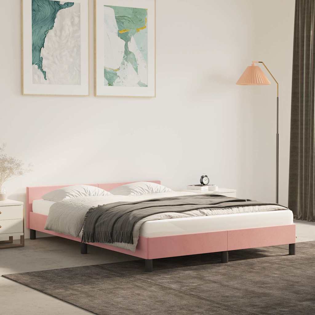 vidaXL Rama łóżka z zagłówkiem bez materaca różowa 140x190cm aksamitna