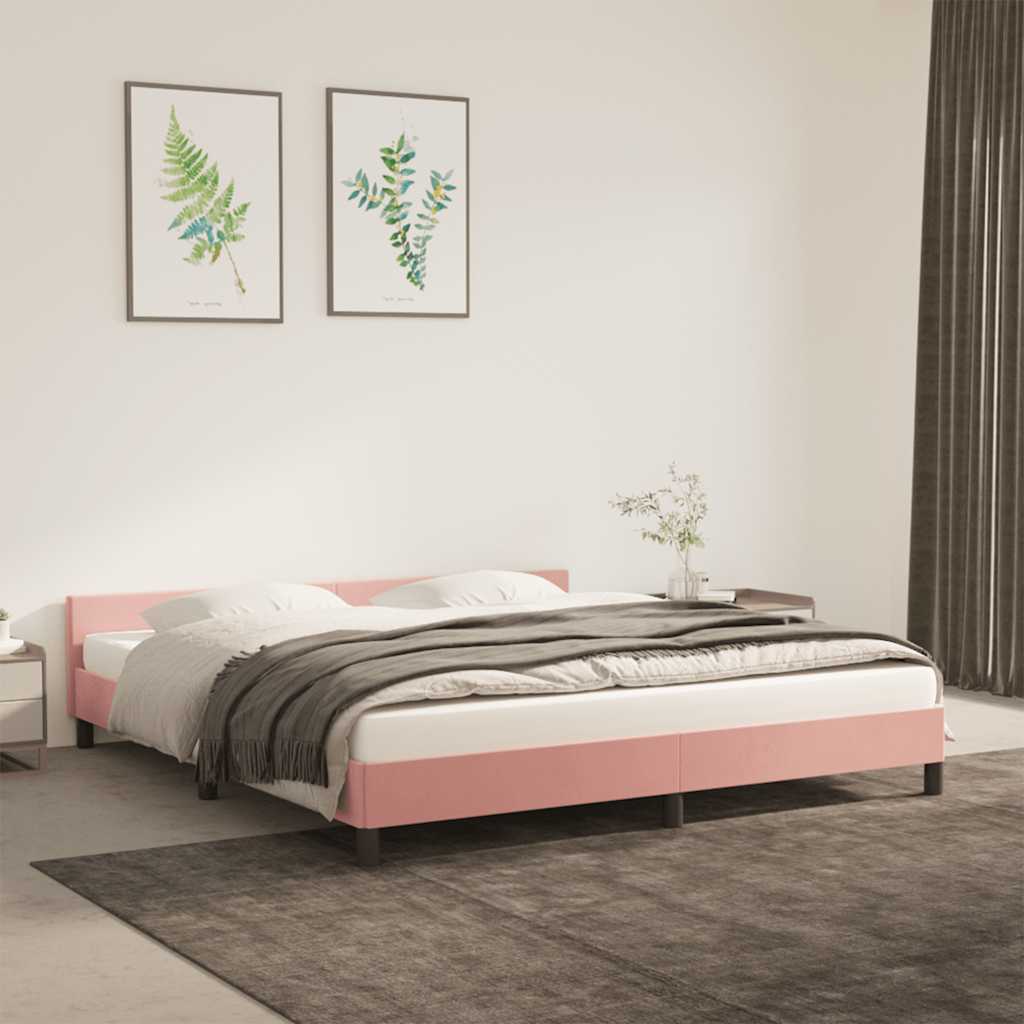 vidaXL Rama łóżka z zagłówkiem bez materaca różowa 160x200cm aksamitna