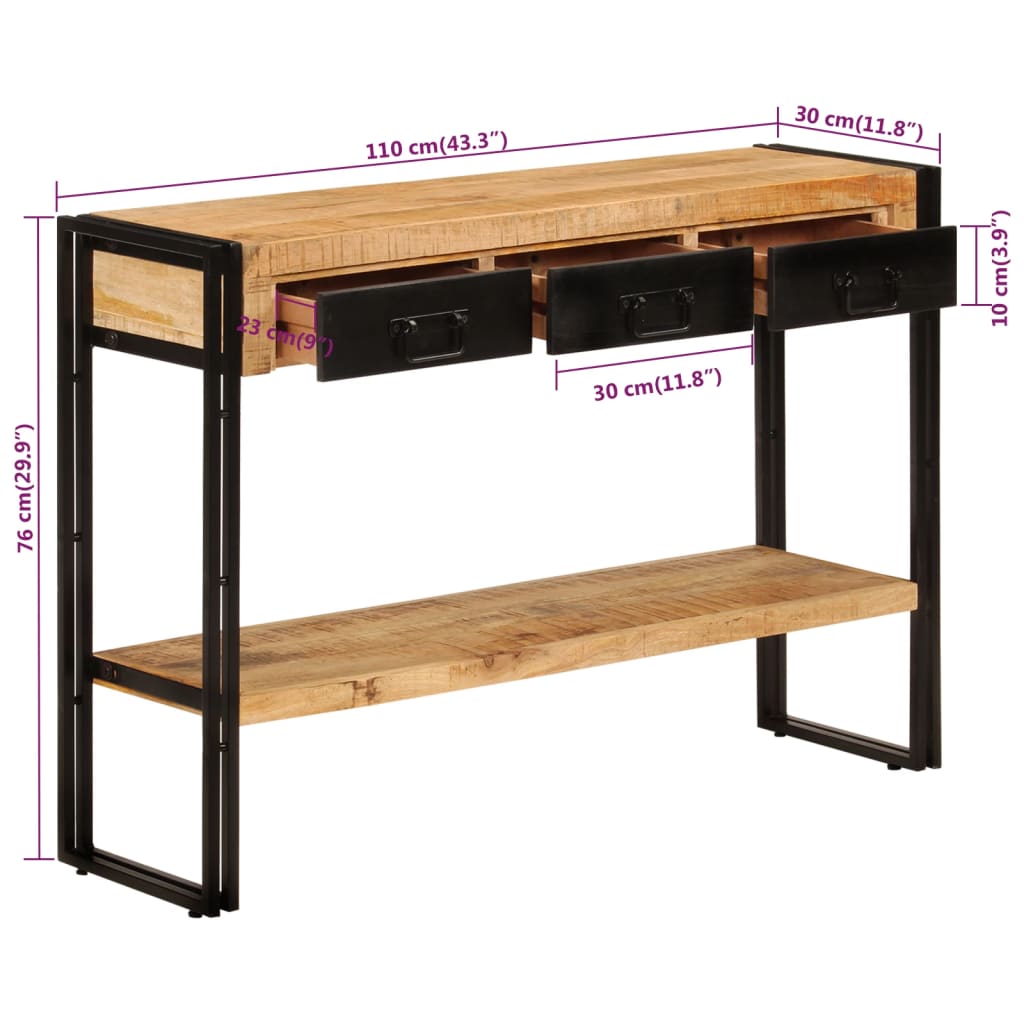 vidaXL Stolik konsolowy, 110x30x76 cm, lite drewno mango