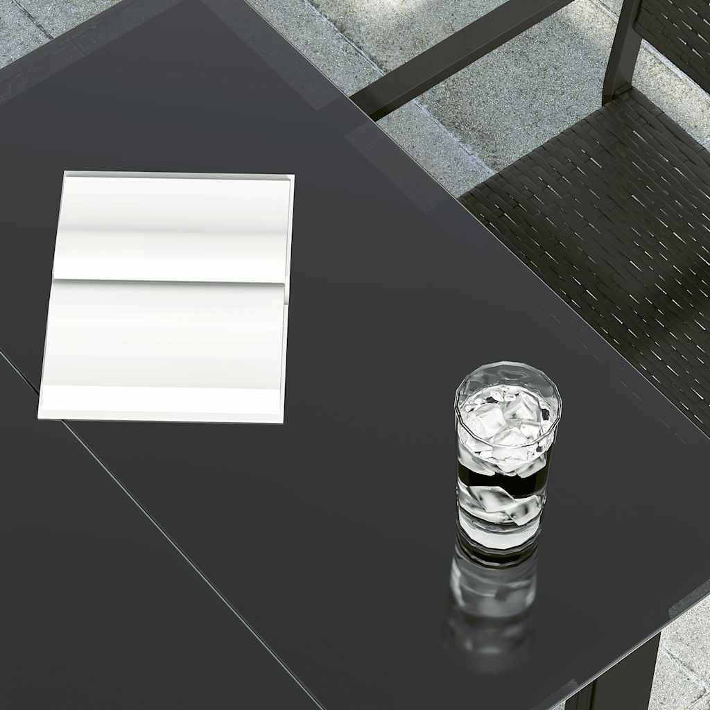 vidaXL Stół ogrodowy, czarny, 160x80x74 cm, stal i szkło hartowane