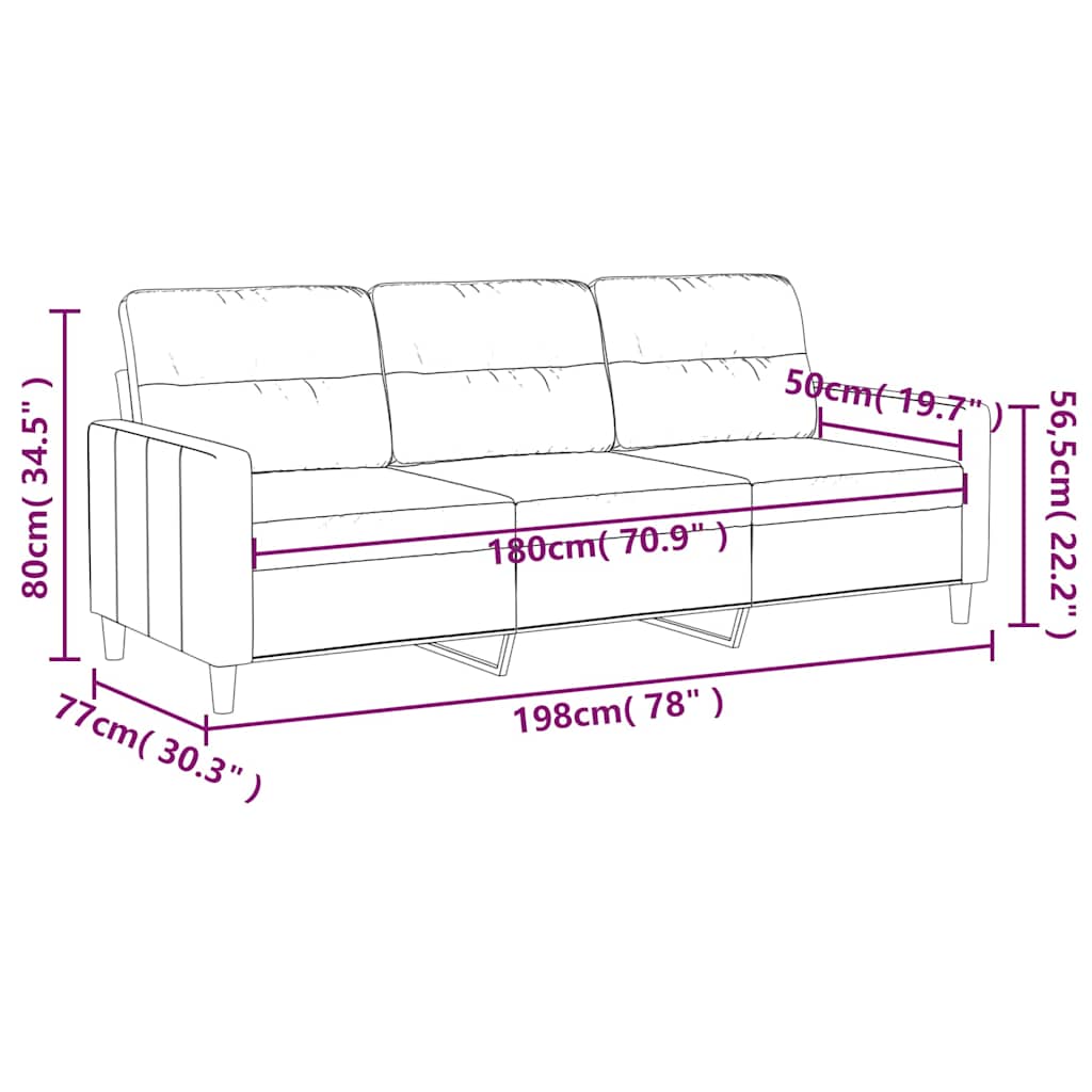 vidaXL Sofa 3-osobowa, jasnoszara, 180 cm, tapicerowana tkaniną