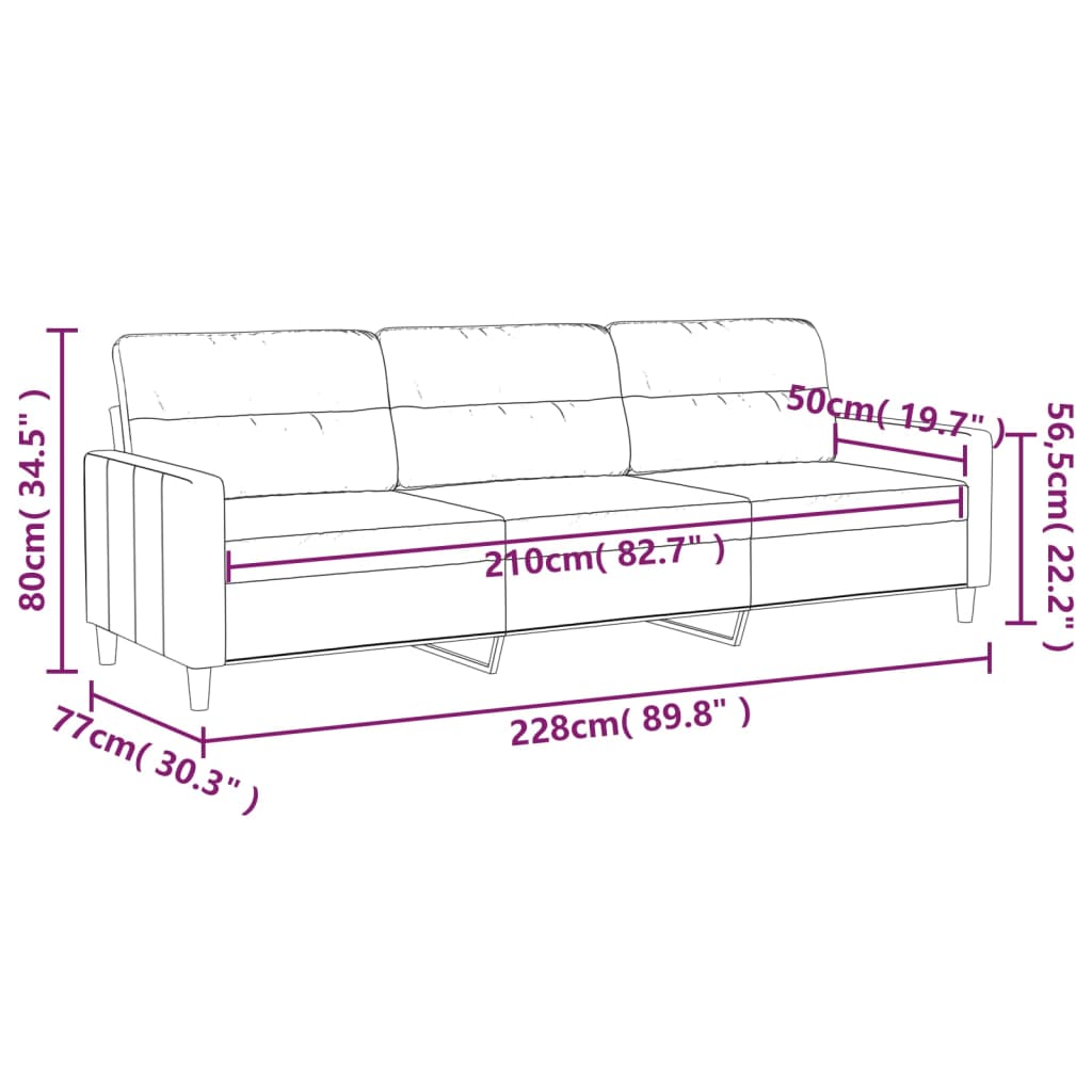 vidaXL Sofa 3-osobowa, ciemnoszara, 210 cm, tapicerowana tkaniną