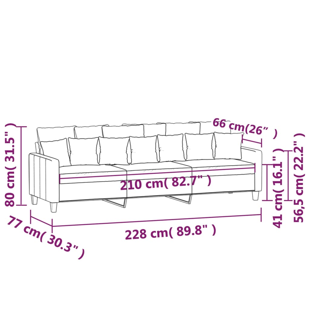 vidaXL Sofa 3-osobowa, jasnoszara, 210 cm, tapicerowana tkaniną