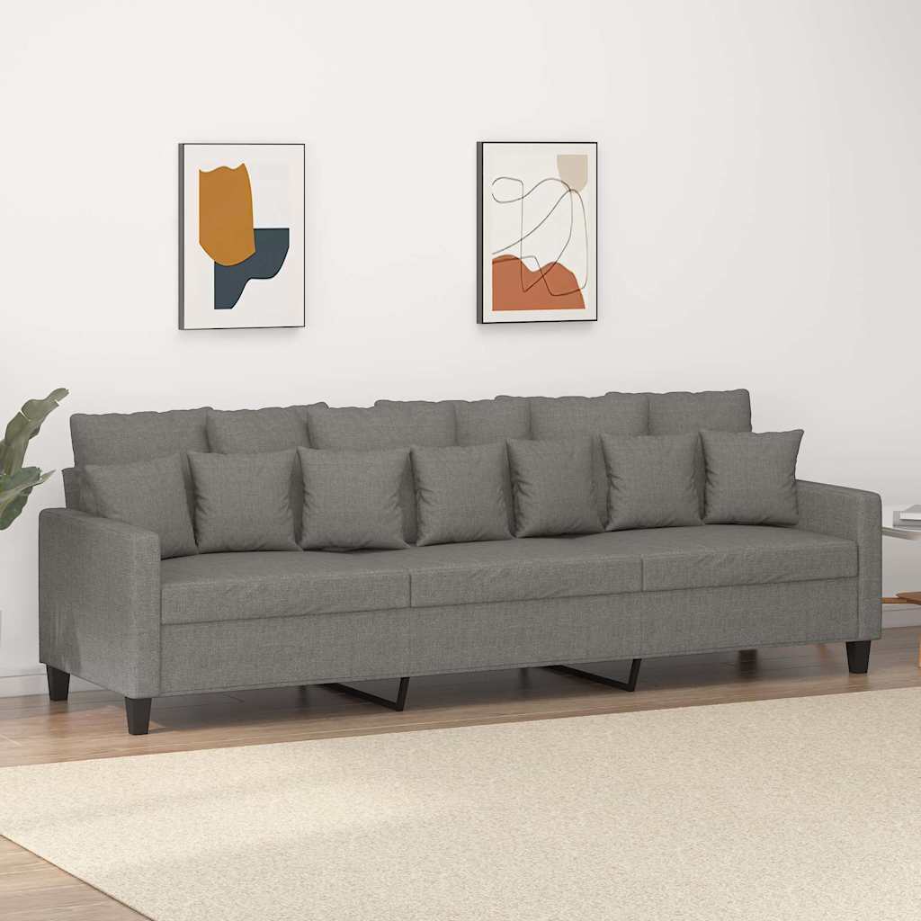 vidaXL Sofa 3-osobowa, ciemnoszara, 210 cm, tapicerowana tkaniną