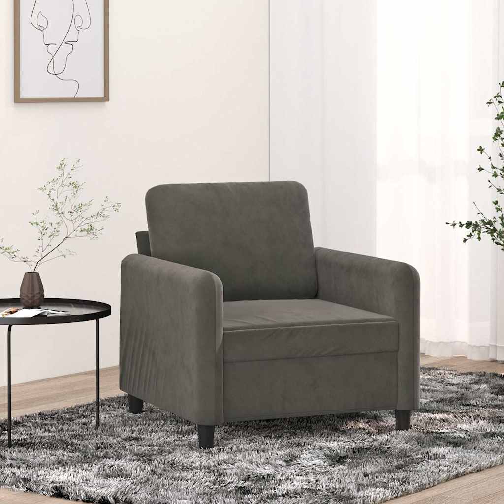 vidaXL Fotel, ciemnoszary, 60 cm, obity aksamitem