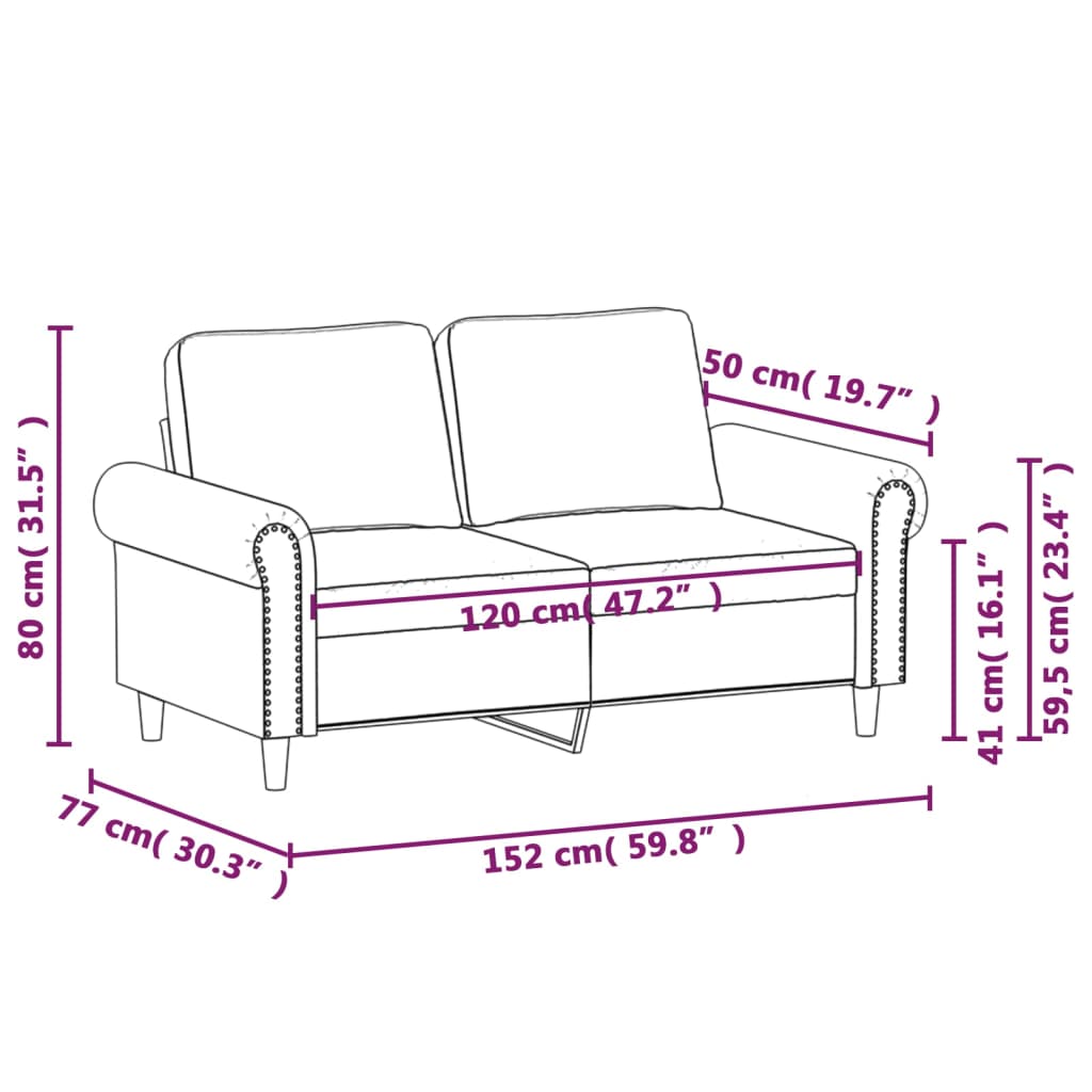 vidaXL Sofa 2-osobowa, jasnoszara, 120 cm, tapicerowana aksamitem