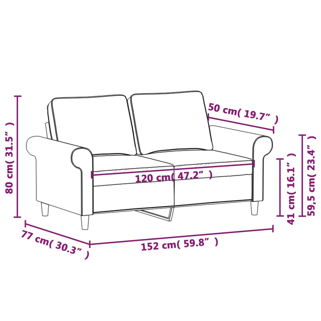 vidaXL Sofa 2-osobowa, jasnoszara, 120 cm, tapicerowana tkaniną