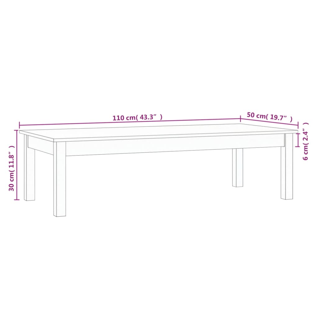 vidaXL Stolik kawowy, 110x50x30 cm, lite drewno sosnowe