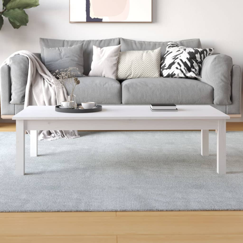 vidaXL Stolik kawowy, biały, 110x50x30 cm, lite drewno sosnowe