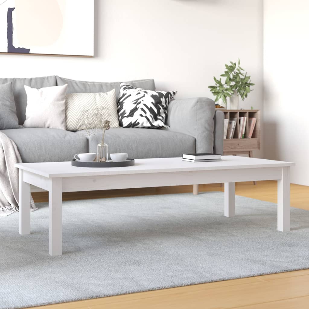 vidaXL Stolik kawowy, biały, 110x50x30 cm, lite drewno sosnowe