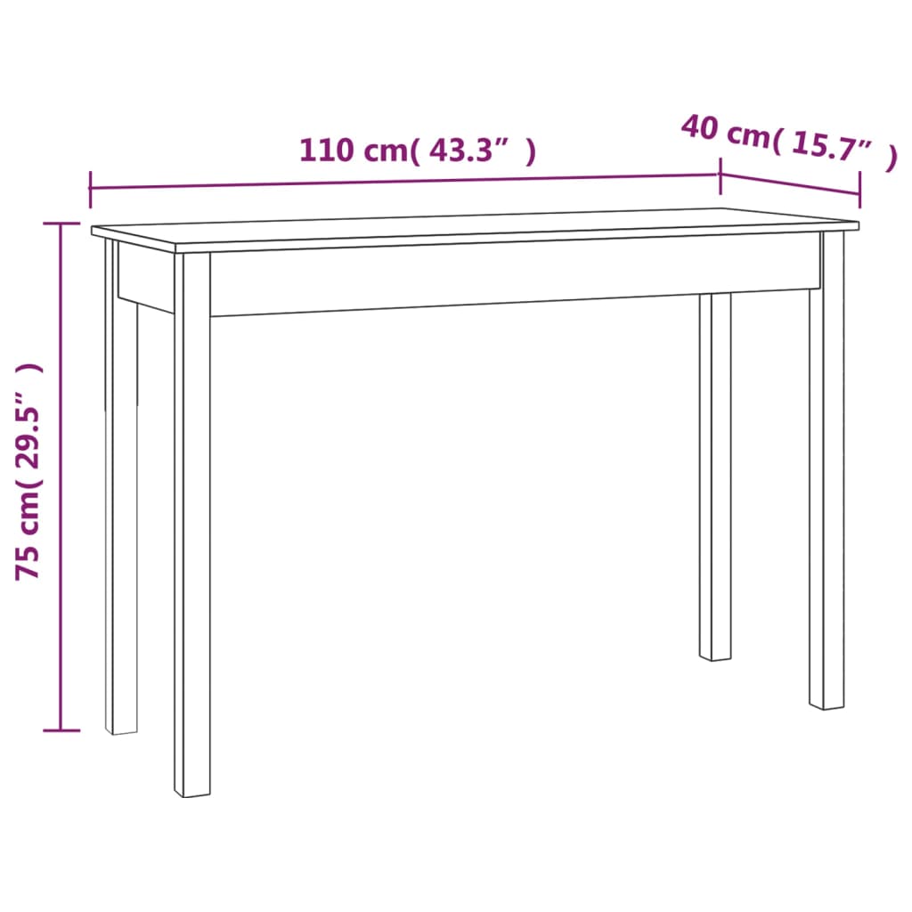 vidaXL Stolik konsolowy, 110x40x75 cm, lite drewno sosnowe