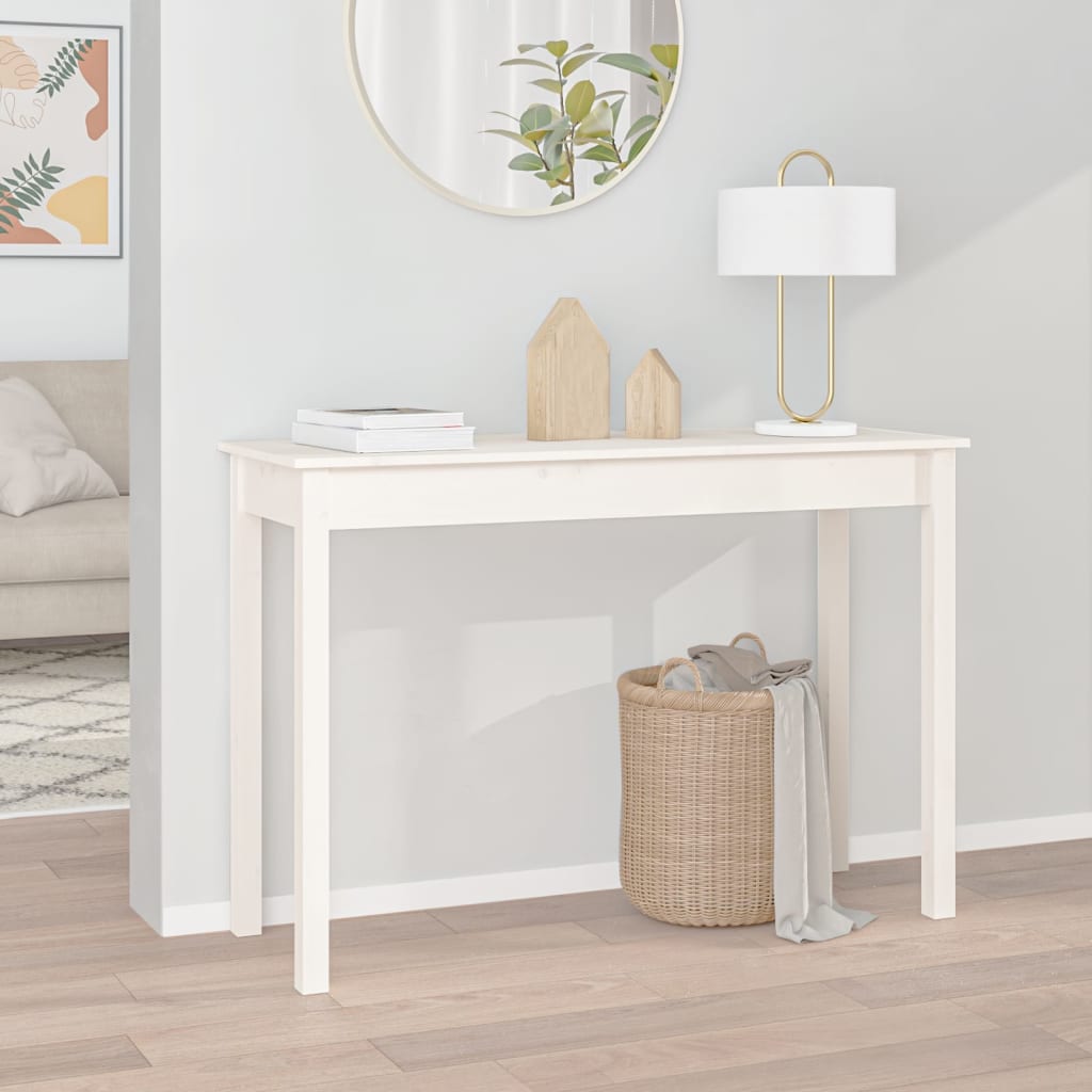 vidaXL Stolik konsolowy, biały, 110x40x75 cm, lite drewno sosnowe