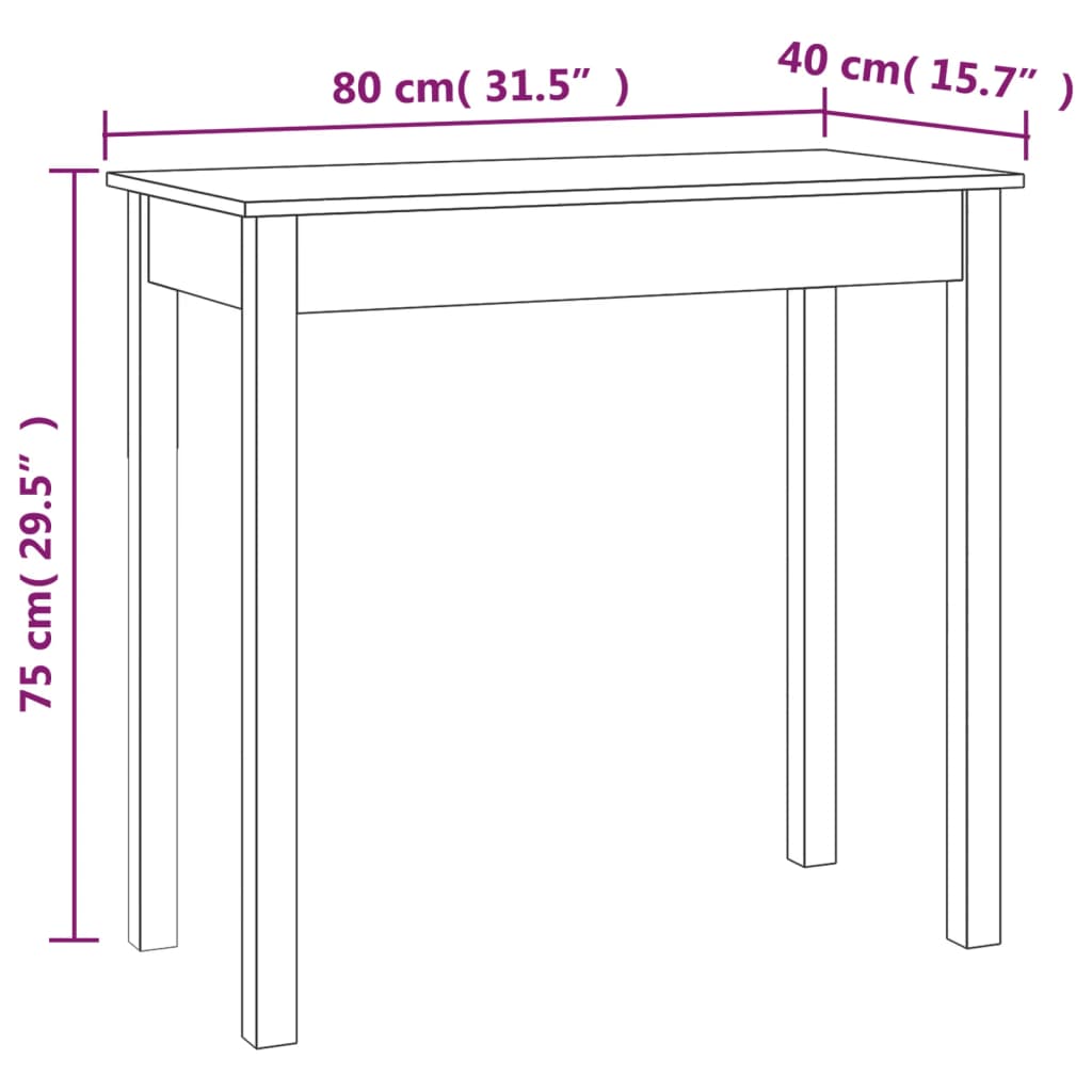 vidaXL Stolik konsolowy, 80x40x75 cm, lite drewno sosnowe