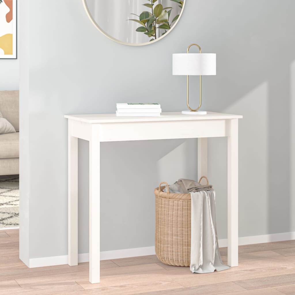 vidaXL Stolik konsolowy, biały, 80x40x75 cm, lite drewno sosnowe