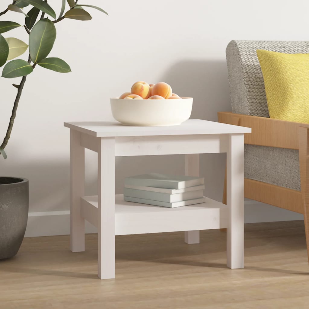 vidaXL Stolik kawowy biały 45x45x40 cm lite drewno sosnowe