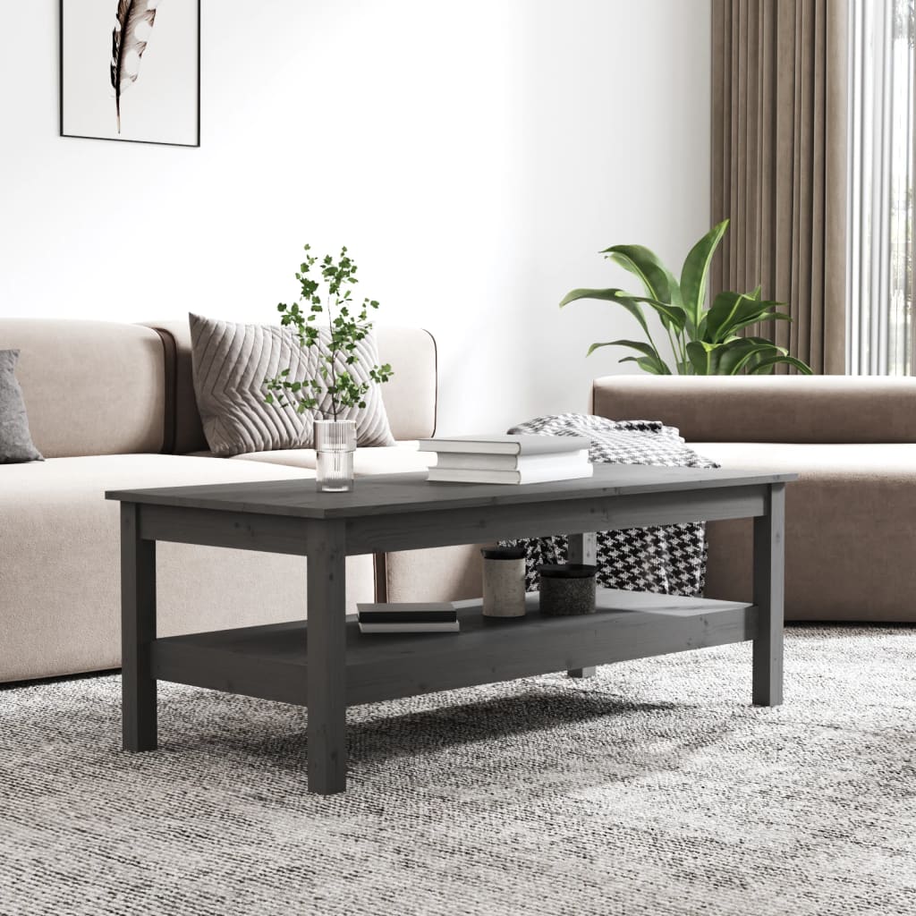 vidaXL Stolik kawowy, szary, 110x50x40 cm, lite drewno sosnowe