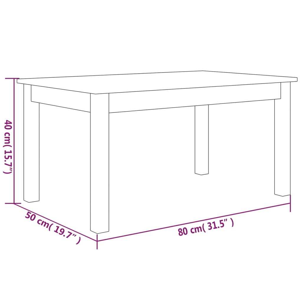 vidaXL Stolik kawowy, 80x50x40 cm, lite drewno sosnowe