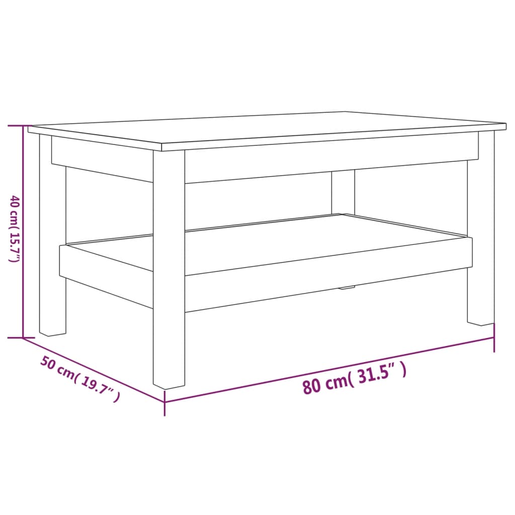 vidaXL Stolik kawowy, 80x50x40 cm, lite drewno sosnowe