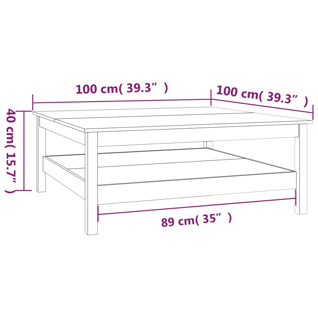 vidaXL Stolik kawowy 100x100x40 cm Drewno lite sosnowe