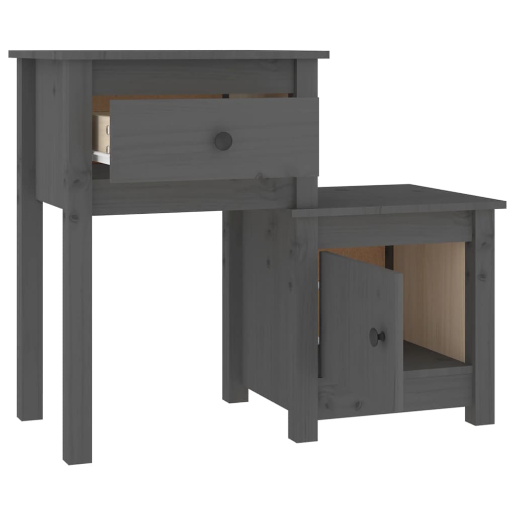 vidaXL Szafka nocna, szara, 79,5x38x65,5 cm, lite drewno sosnowe