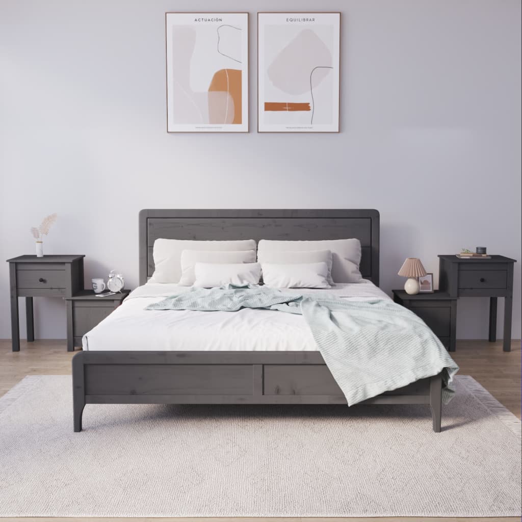 vidaXL Szafki nocne, 2 szt, szare 79,5x38x65,5 cm, lite drewno sosnowe
