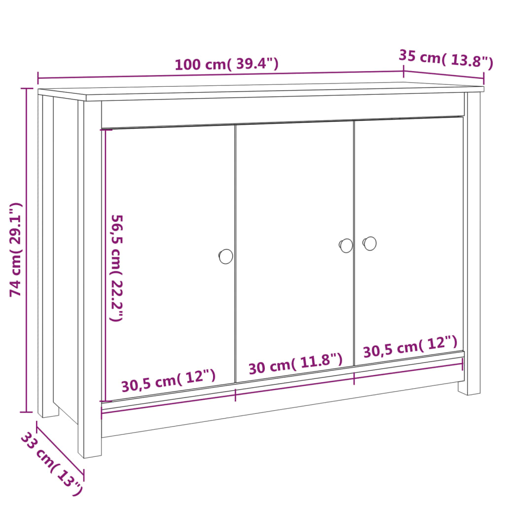 vidaXL Szafka, szara, 100x35x74 cm, lite drewno sosnowe