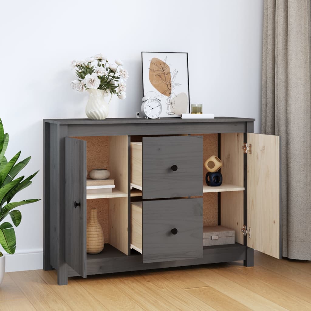 vidaXL Komoda, szara, 100x35x74 cm, lite drewno sosnowe