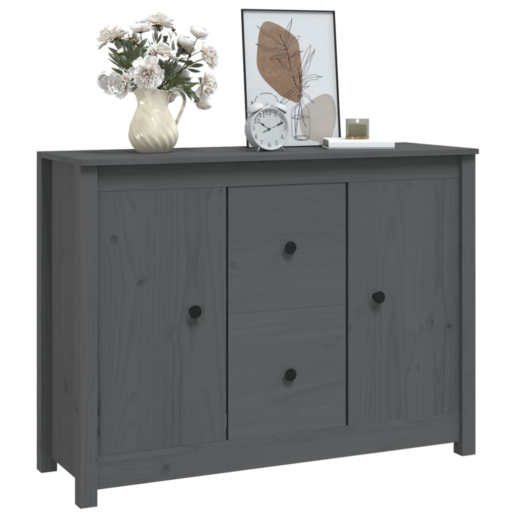 vidaXL Komoda, szara, 100x35x74 cm, lite drewno sosnowe
