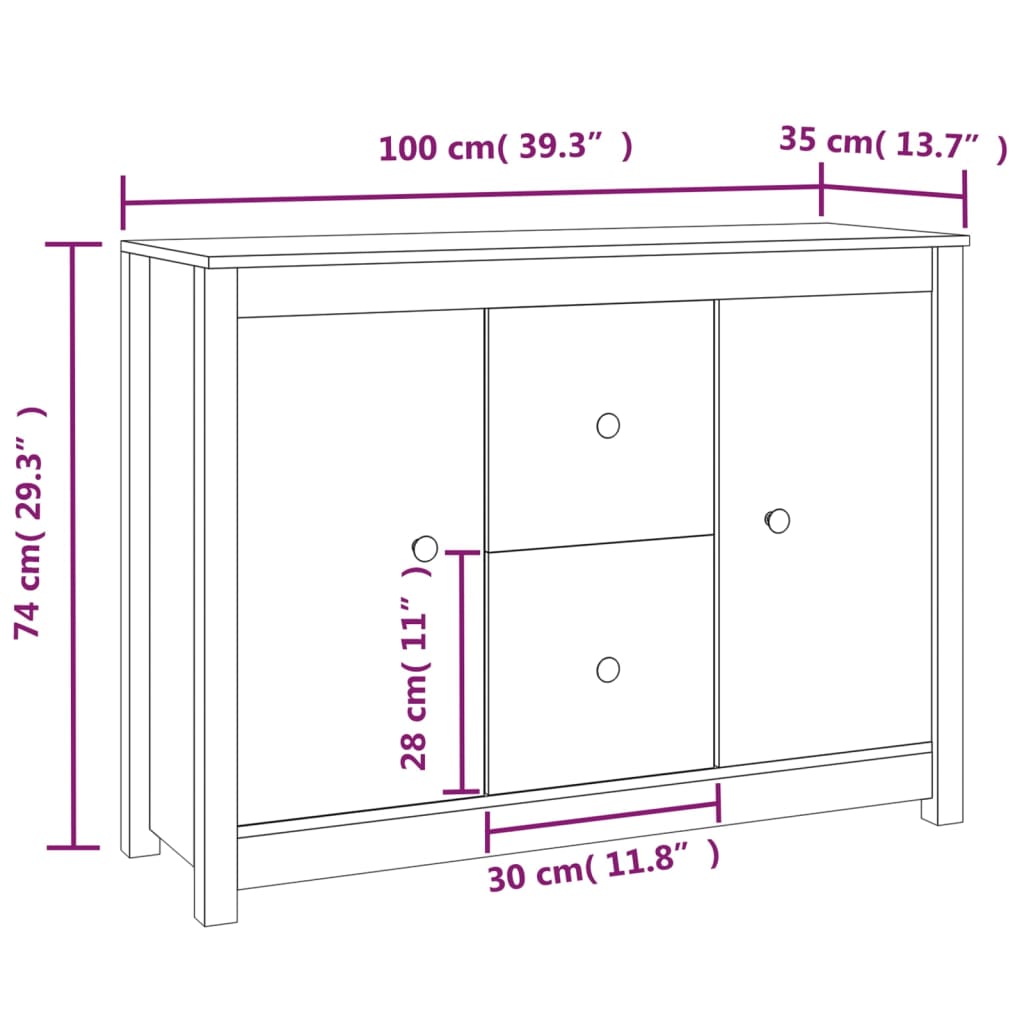 vidaXL Komoda, szara, 100x35x74 cm, lite drewno sosnowe