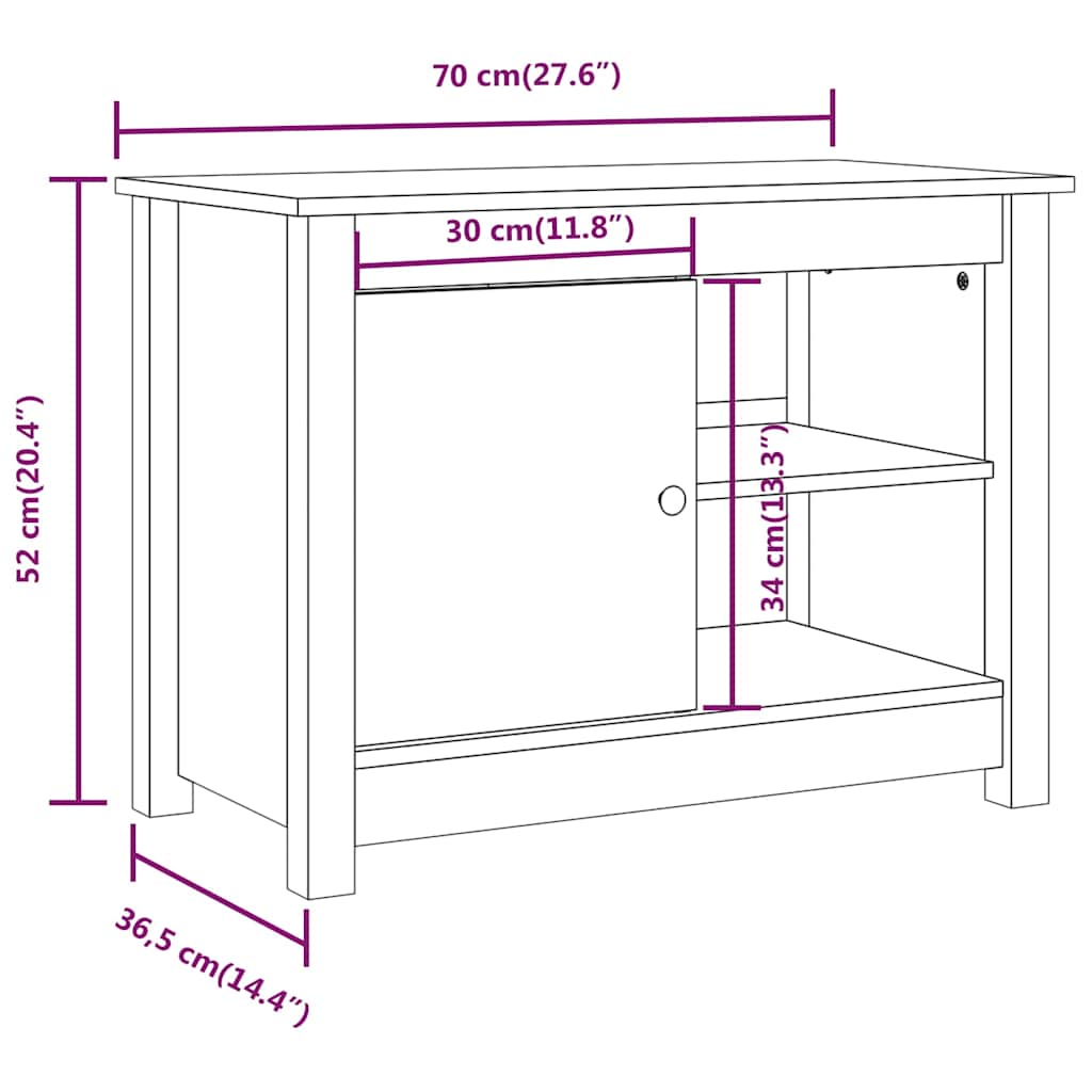 vidaXL Szafka pod telewizor, biała, 70x36,5x52 cm, lite drewno sosnowe