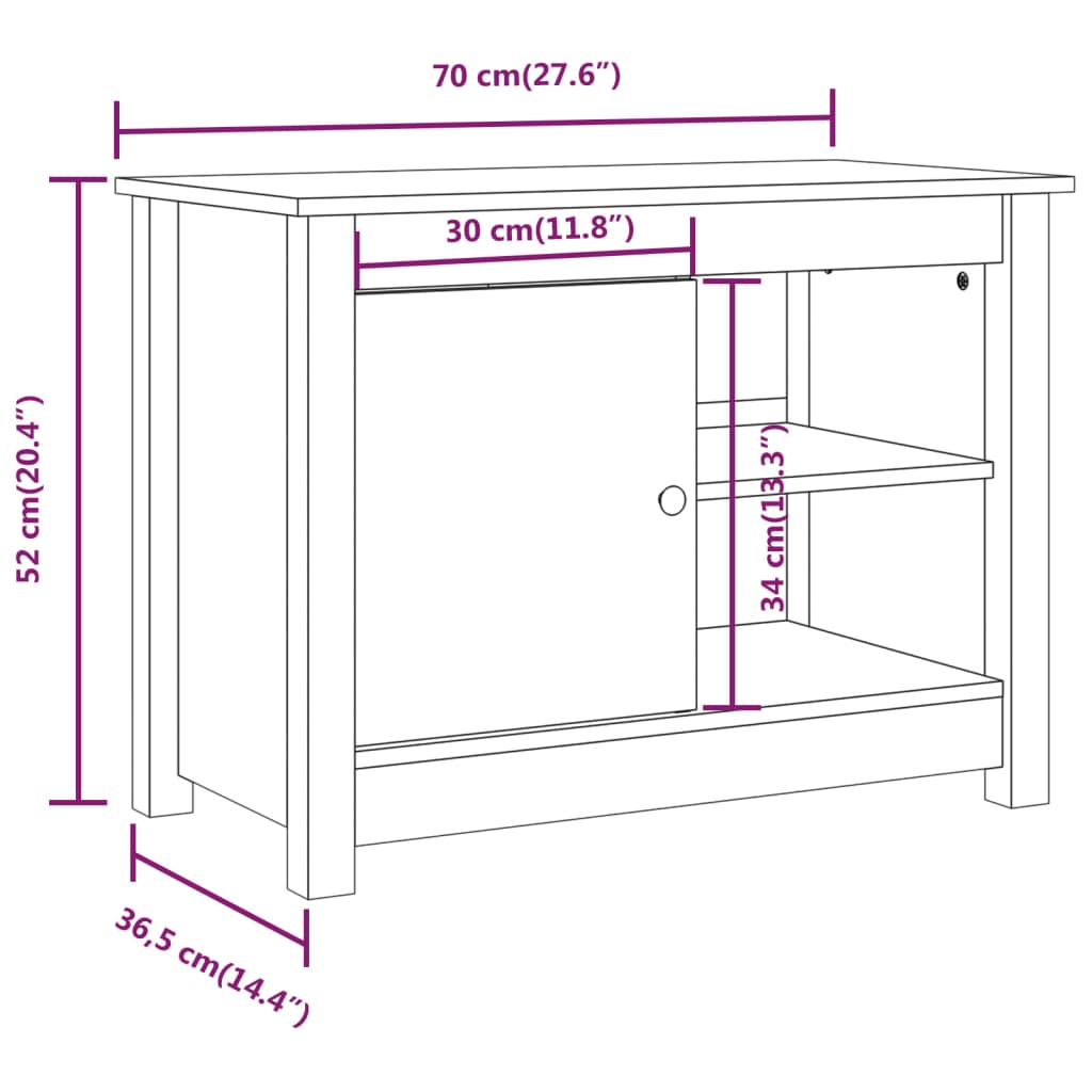 vidaXL Szafka pod telewizor, szara, 70x36,5x52 cm, lite drewno sosnowe