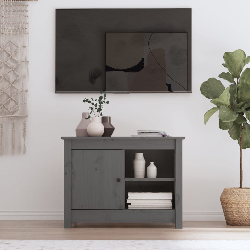 vidaXL Szafka pod telewizor, szara, 70x36,5x52 cm, lite drewno sosnowe